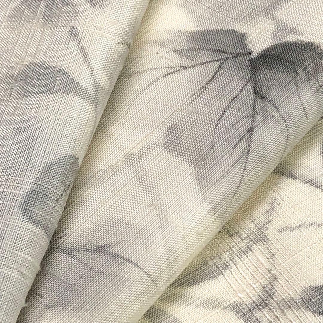 訪問着 紬 花草模様 葡萄 炭描き 乳白色 KK-2202