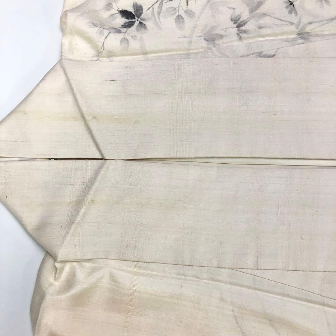 訪問着 紬 花草模様 葡萄 炭描き 乳白色 KK-2202