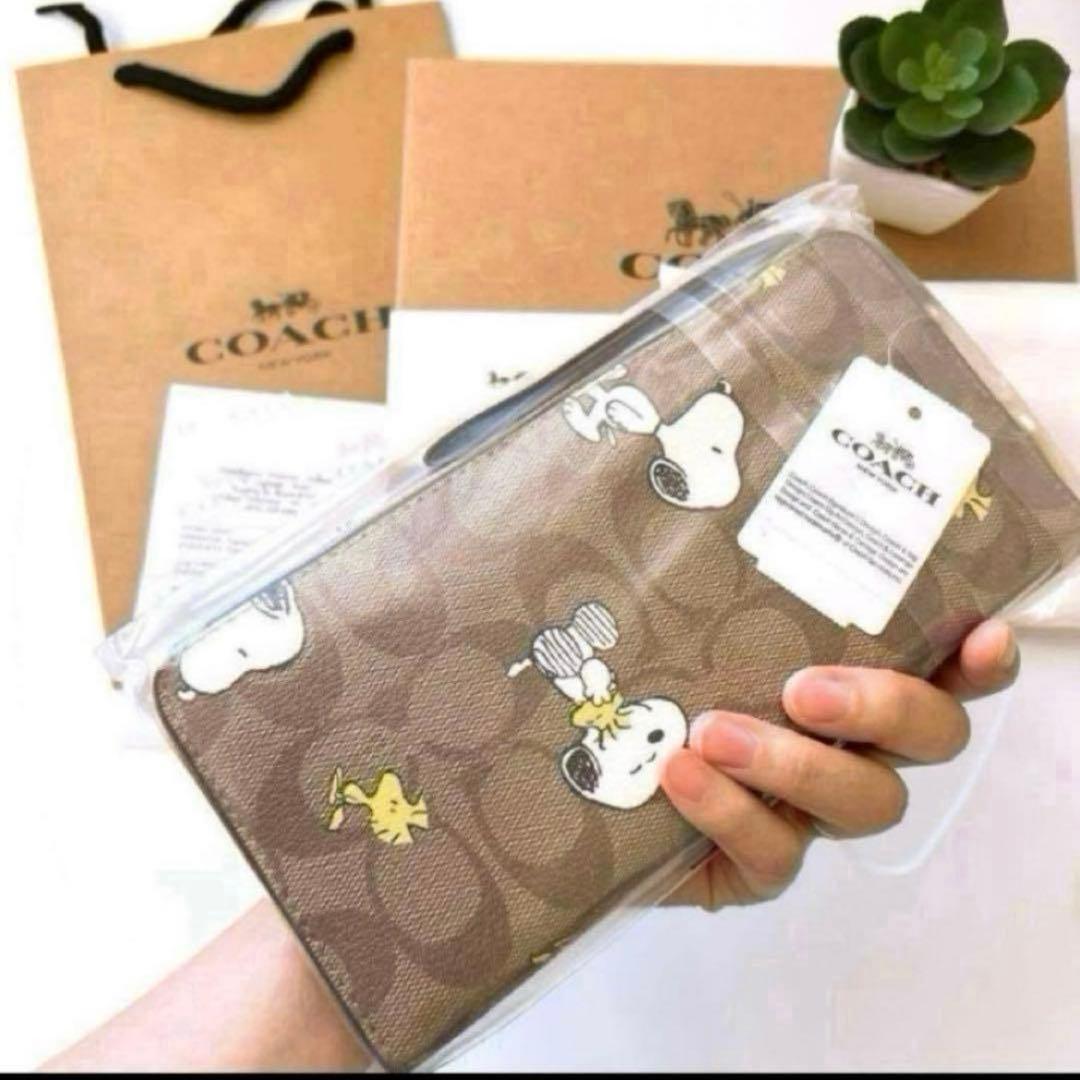 ✨新品未使用✨COACH スヌーピー　シグネチャー柄　長財布　保存袋