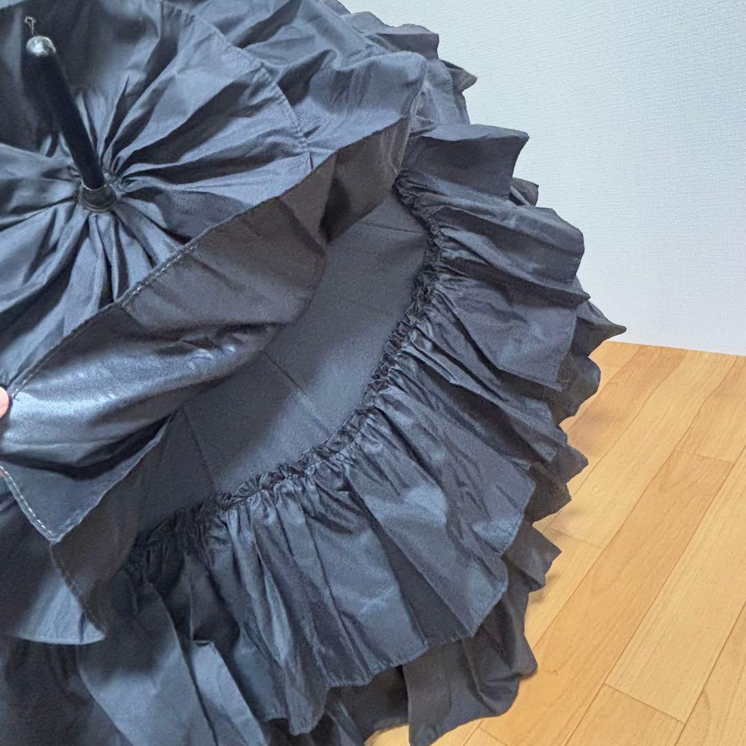 フランス製 マドレーヌヴィオネ　傘　フリル傘　ブラック　雨傘　長傘