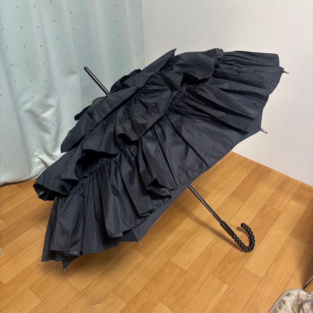 フランス製 マドレーヌヴィオネ　傘　フリル傘　ブラック　雨傘　長傘
