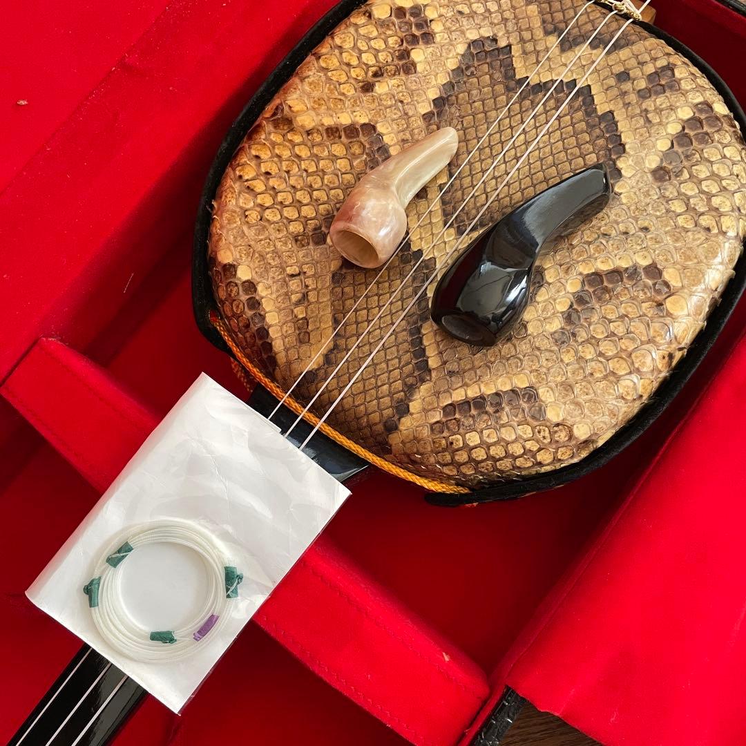 初心者用 三線 沖縄 本皮強化貼り 三味線 ケース、ツメ、取り替え弦つき