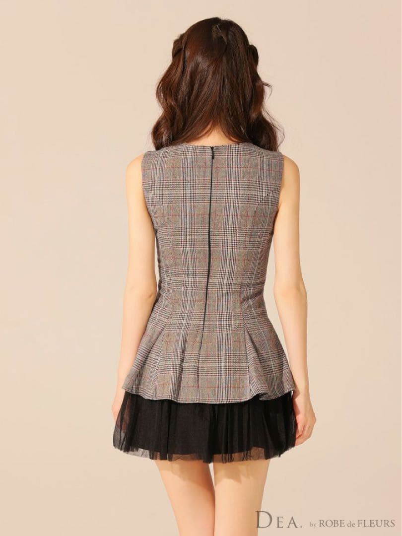 DE3477 グレー・ブラウンチェックドレス