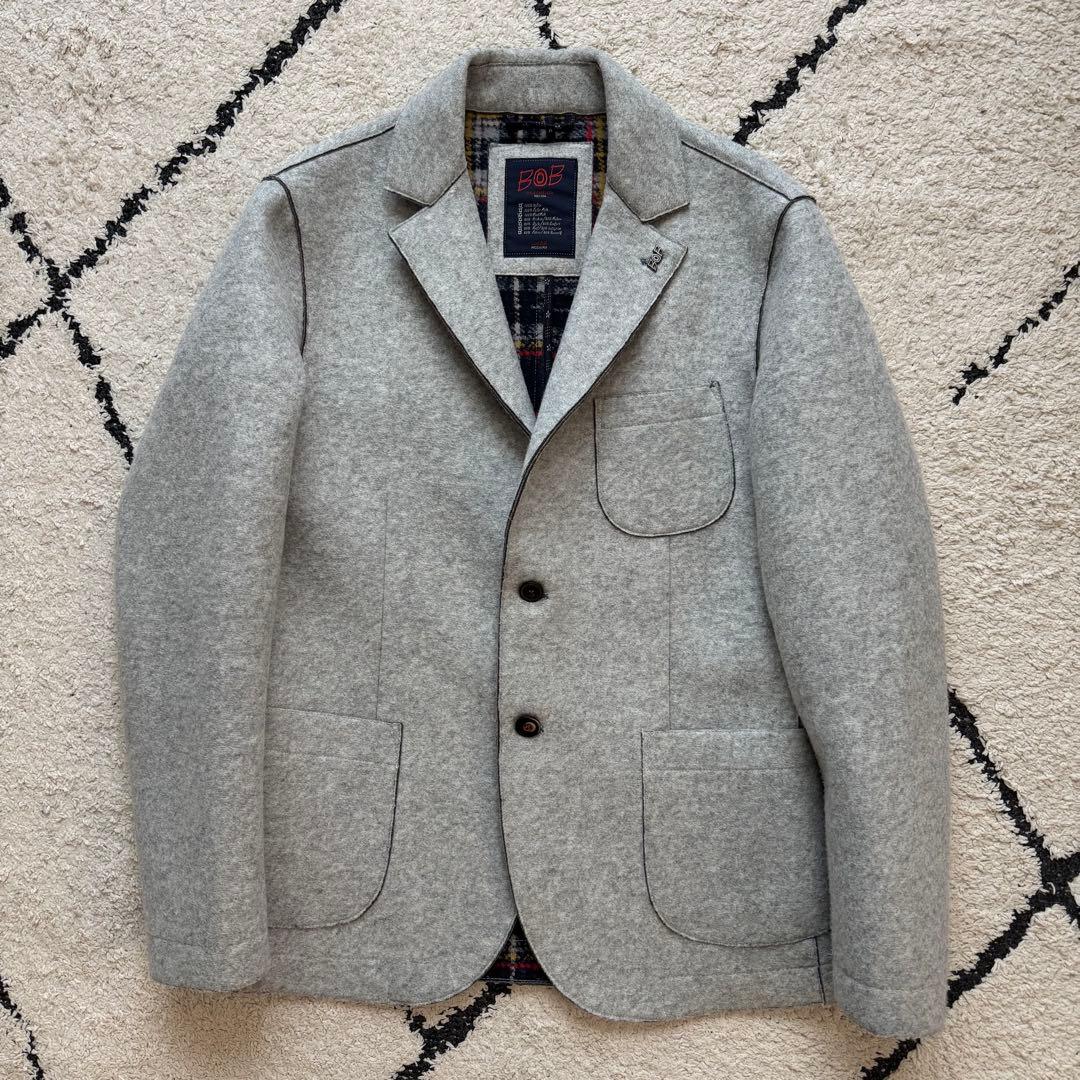 BOB テーラードジャケット　ボンディング　イタリア製　グレー　48サイズ