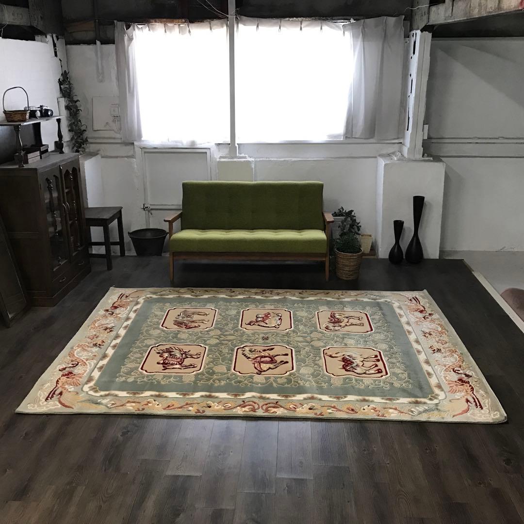 ラグ ラグマット 絨毯169×237cm 唐三彩 デザイン グリーン