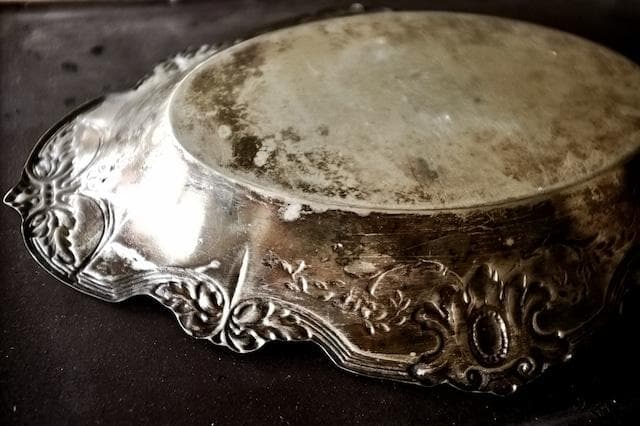 フランス 34.5c 銀の薔薇とメダリオンとシルバープレートトレイ アンティーク