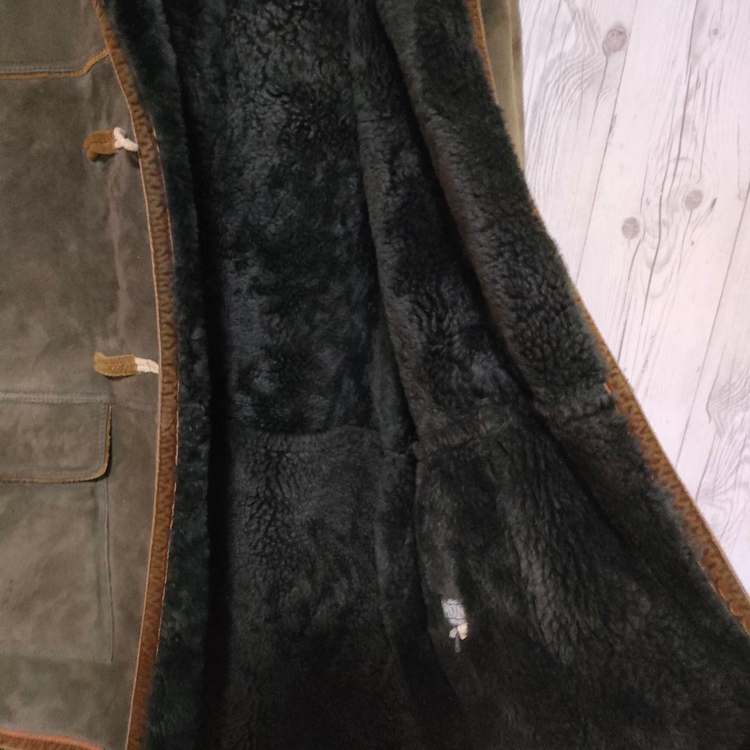 イタリア製 ムートンコート ダッフルコート リアルボア 本革 ヴィンテージ 緑