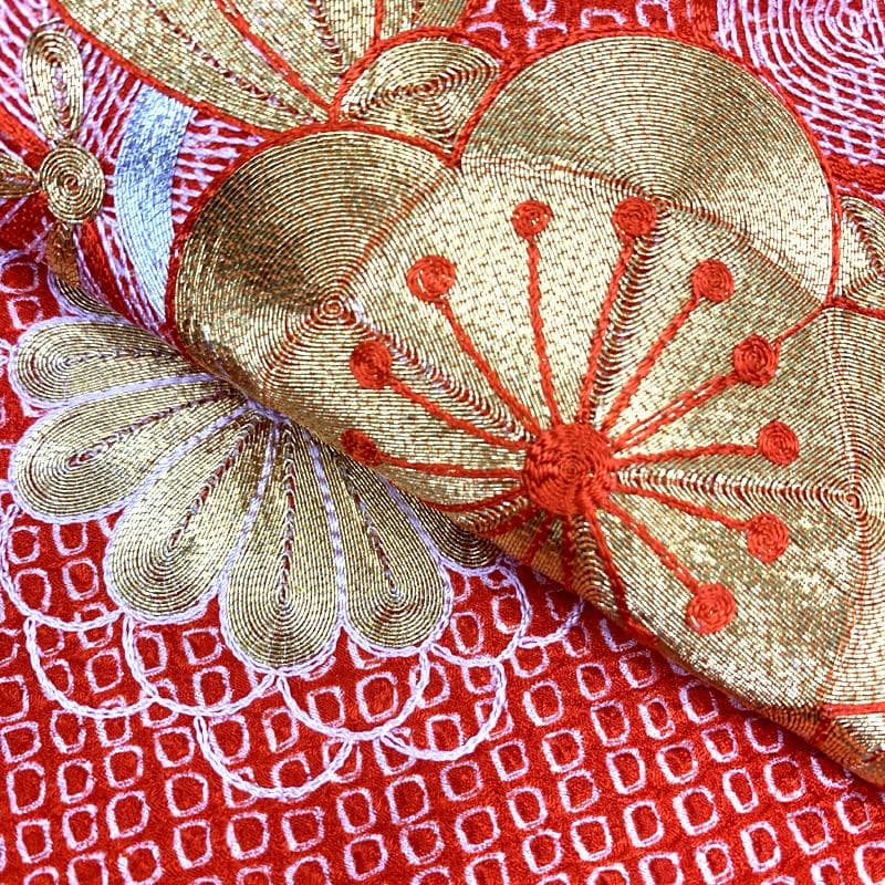 506ax19□お宮参り 女児 祝い着 着物 七五三にも 総絞り 金駒刺繍□美品