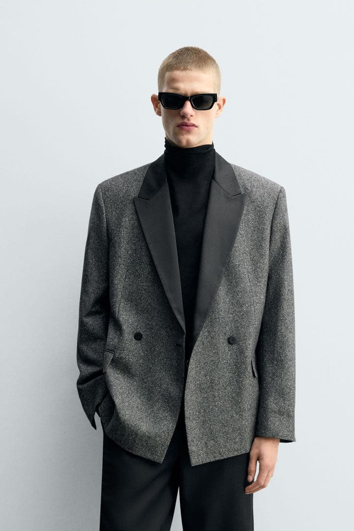 【最終値下げ】ZARA コントラストテクスチャーダブルブレストブレザー 52