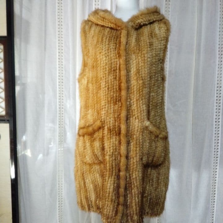 リアルミンクフ-ド付きベスト 美品