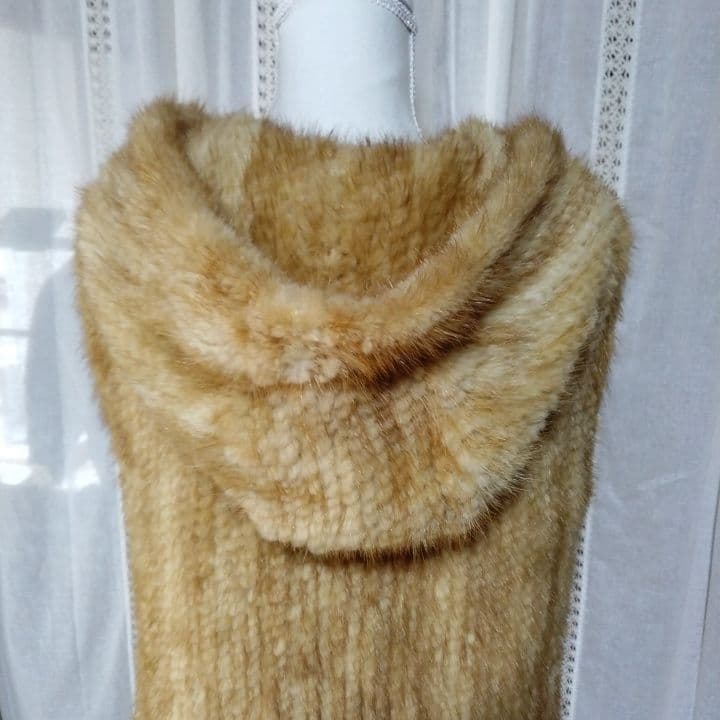 リアルミンクフ-ド付きベスト 美品