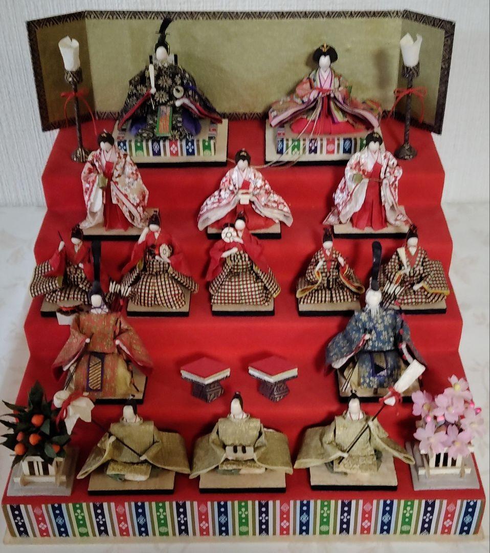 「職人技 」和紙製 雛人形　五段飾り　千代紙　コンパクト　雛飾り ひな祭り