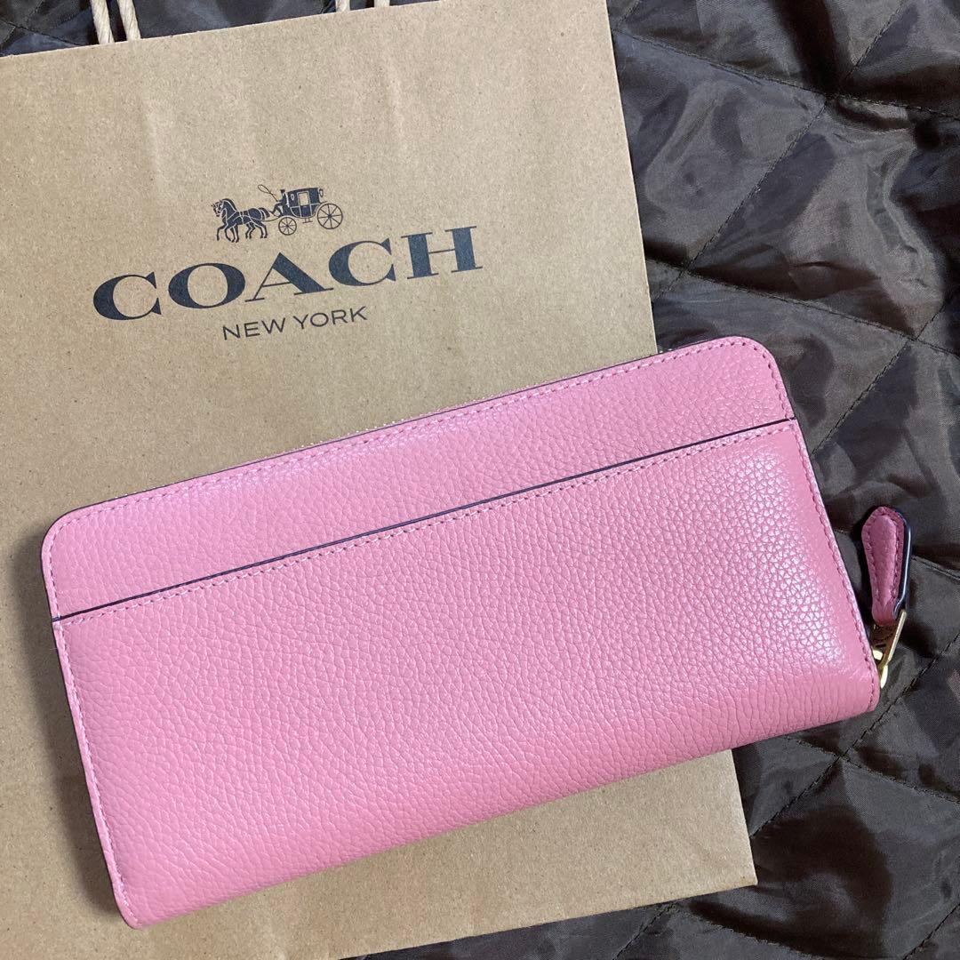 コーチ　coach ピンク　長財布　ラウンドファスナー　本革　シグネチャー