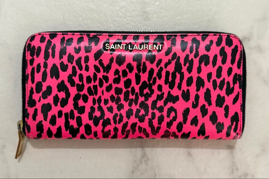 【希少】 SAINT LAURENT レオパード 長財布 ピンク ヒョウ
