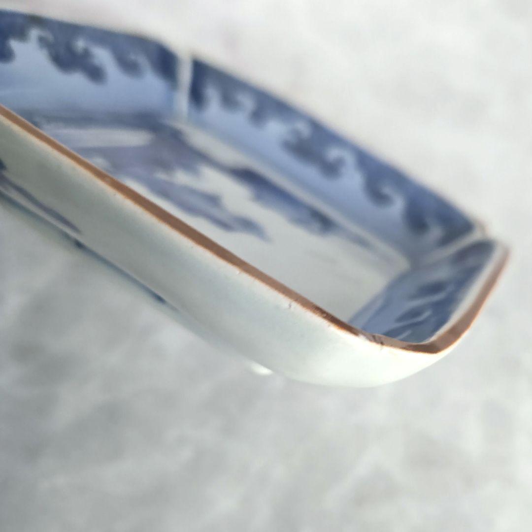 古伊万里　染付　小皿　江戸時代　骨董　金直し　金継ぎ　アンティーク　花唐草