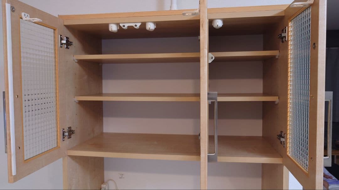 365@_幅90cm 日本製 木製食器棚 レンジボード ガラス扉付き