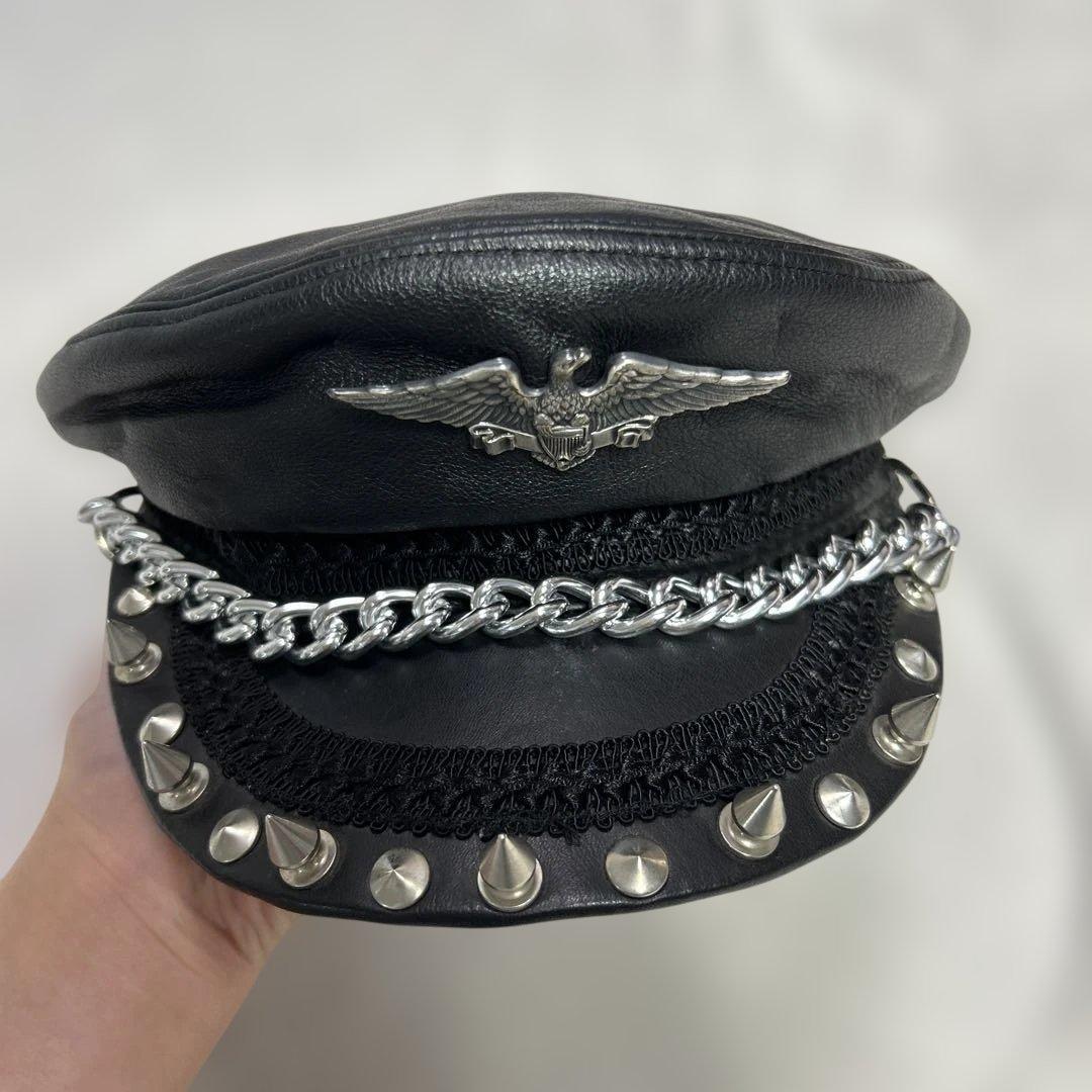 マリズロック キャスケット パンク 本革 スパイク チェーン ピンバッジ 平成