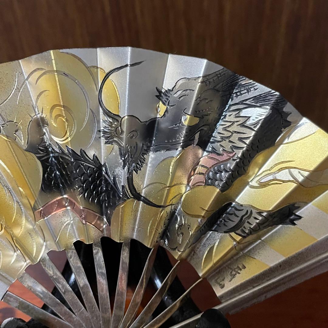 【龍図柄】秀雄作 飾り扇子 置物 縁起物