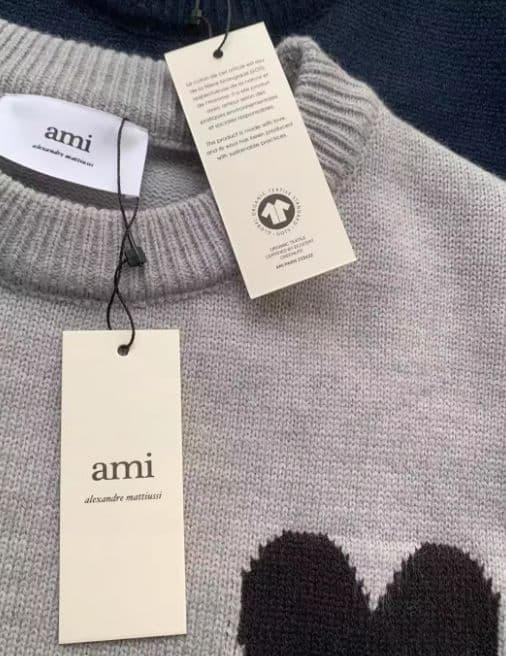 ✨Amiparis グレー ハート刺繍セーター L