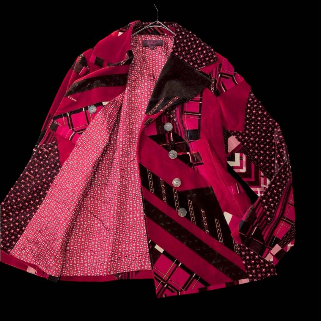 【極美品】ケンゾー ベルベット ジャケット M パッチワーク調 派手 個性的