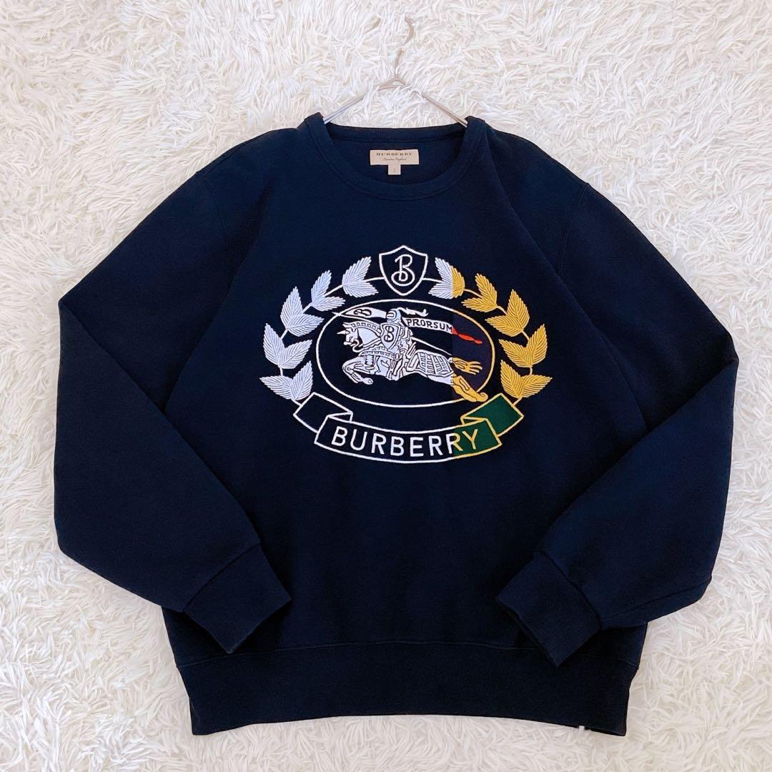 美品✨希少 バーバリー エンブレムロゴ 刺繍 Lサイズ スウェット ビッグロゴ