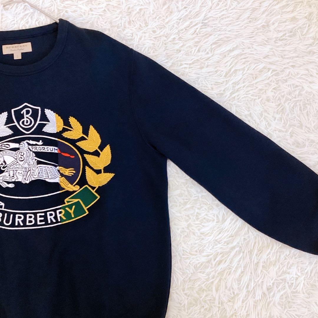 美品✨希少 バーバリー エンブレムロゴ 刺繍 Lサイズ スウェット ビッグロゴ