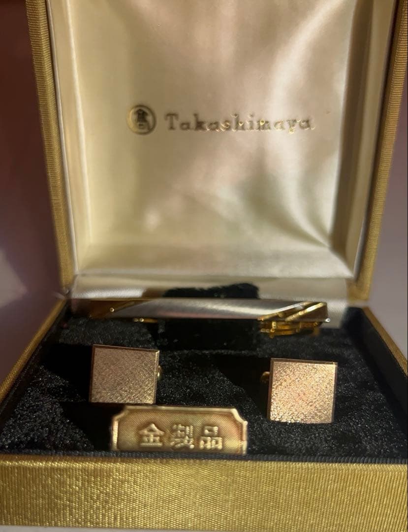 高島屋 K10カフス・タイピン・パールタイタック 3点セット（ケース付き）