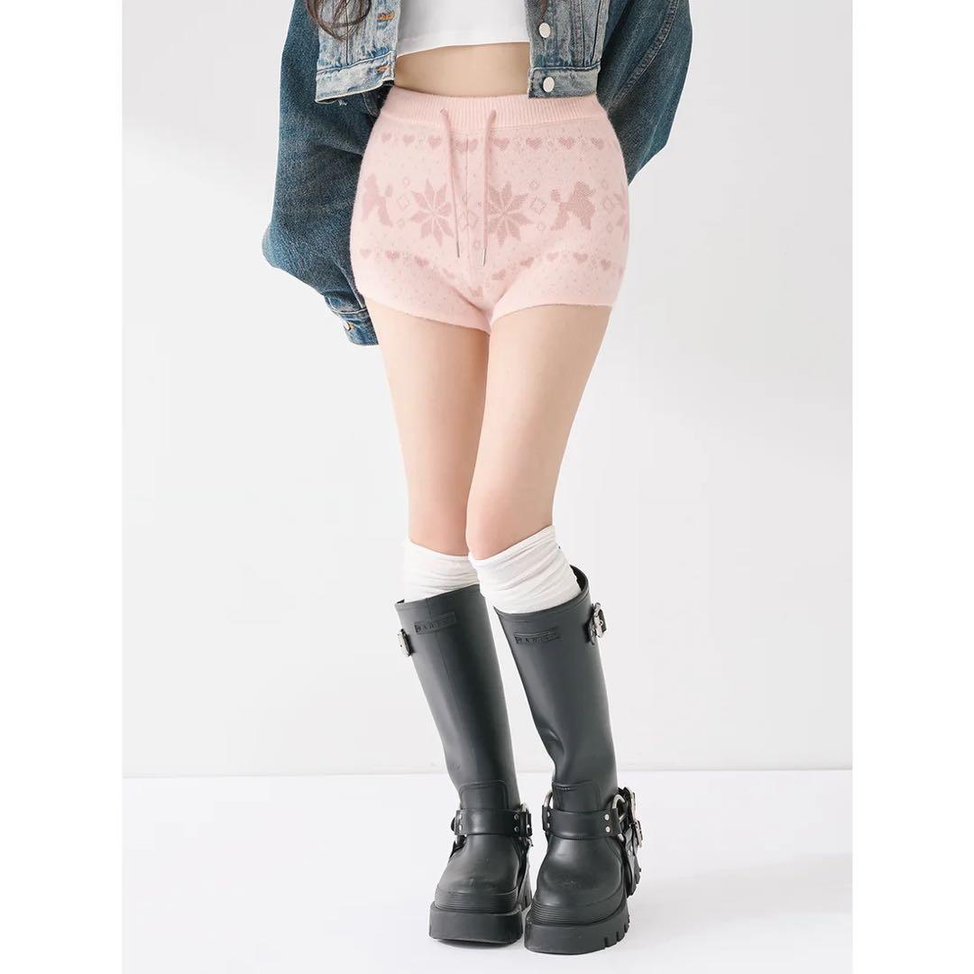 新品タグ付き ダーリッチ ノルディックニットショートパンツ FL ピンク