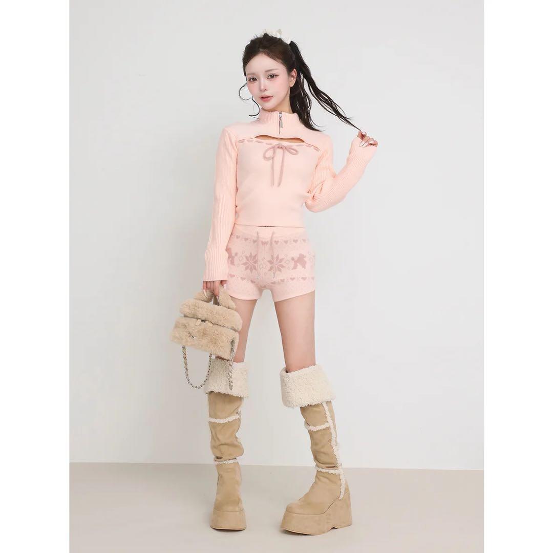 新品タグ付き ダーリッチ ノルディックニットショートパンツ FL ピンク