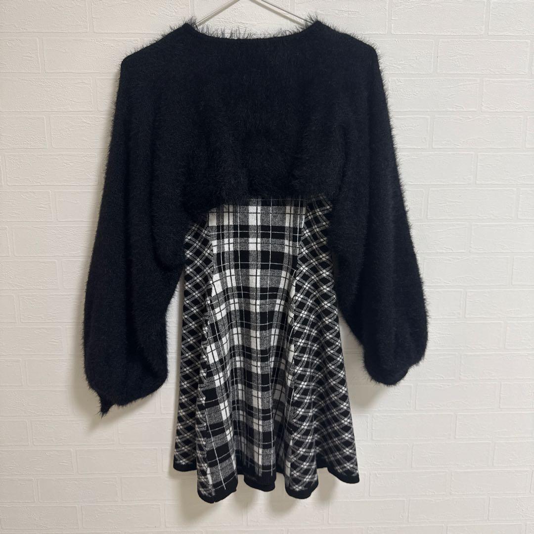 LIP SERVICE フェザーチェックアンサンブルワンピース ブラック