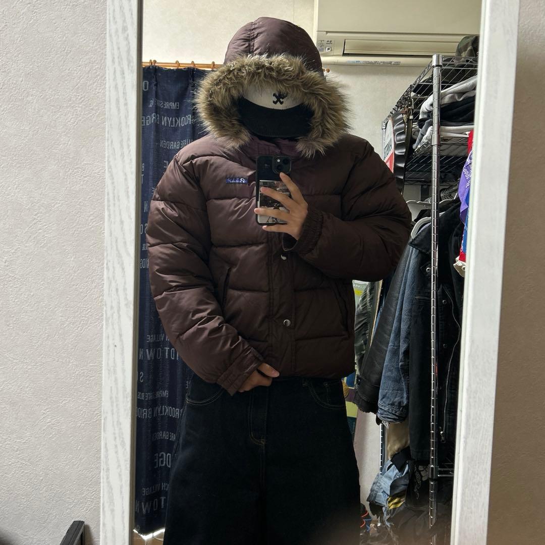 希少 ファーダウンジャケット y2k 平成 お兄系 光沢 短丈