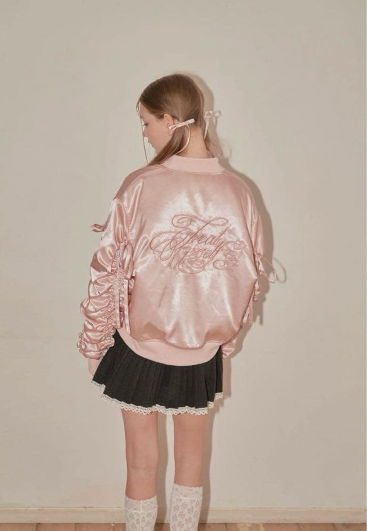 ジャケット・アウター Treat Urself Girly ribbon MA-1(pink)