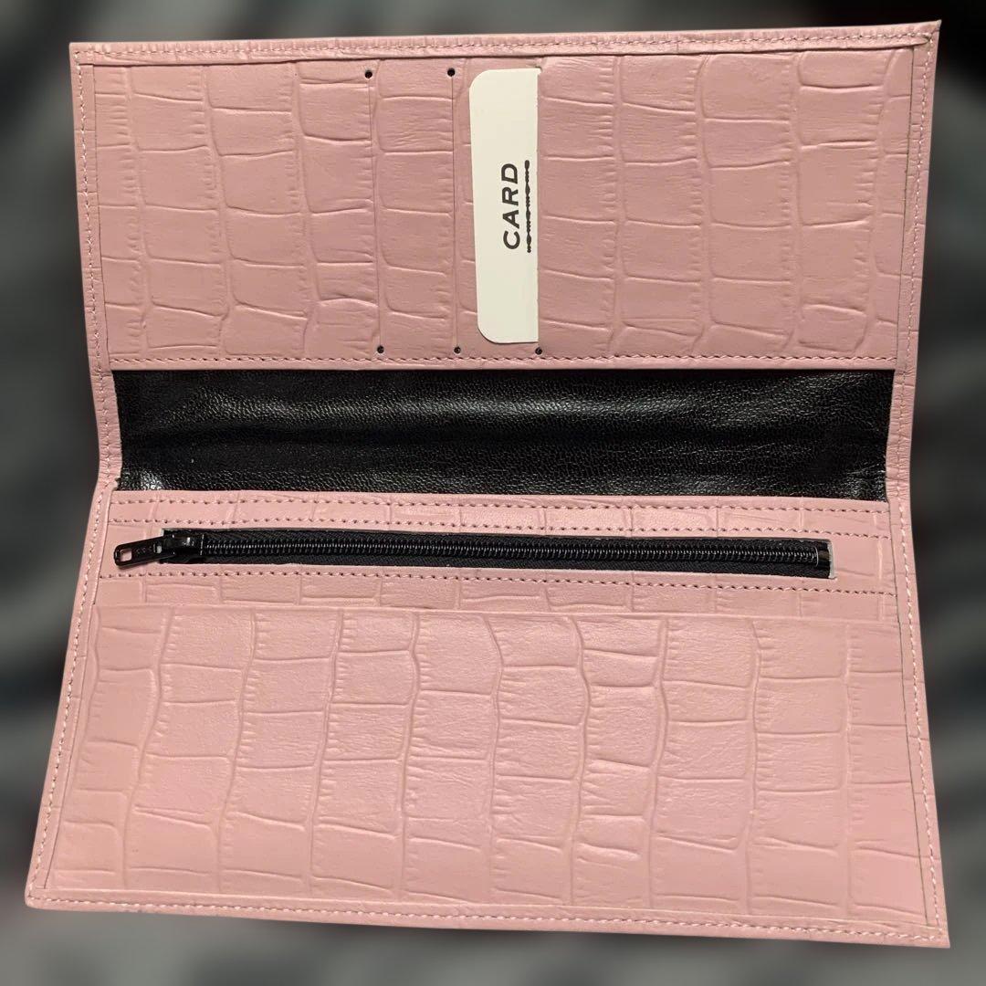 み*る様 皇居財布　ピンク クロコダイル風　長財布　牛革？