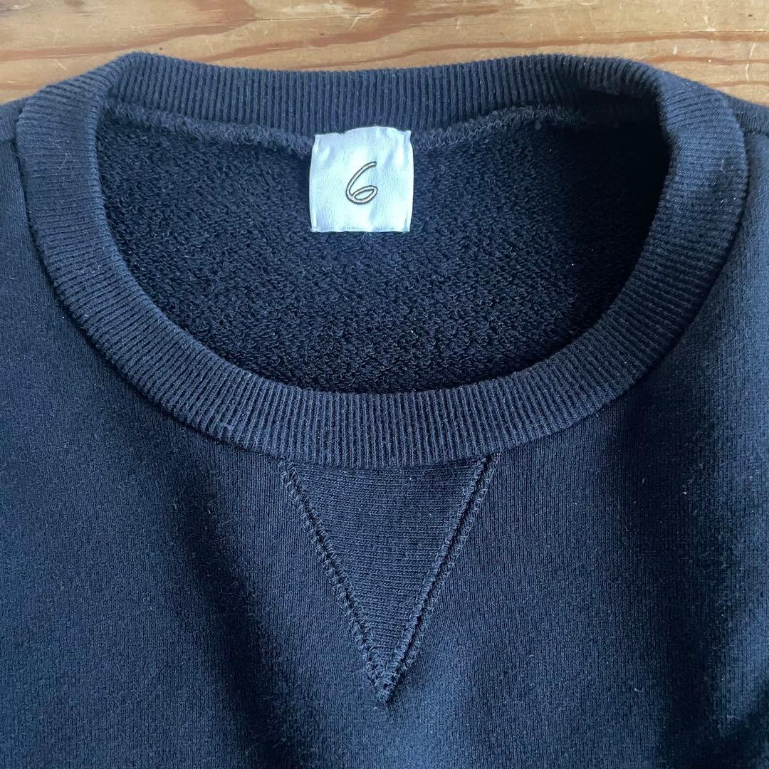 【6 ROKU】コットンウラケカラーステッチ クルーネックプルオーバー ブラック