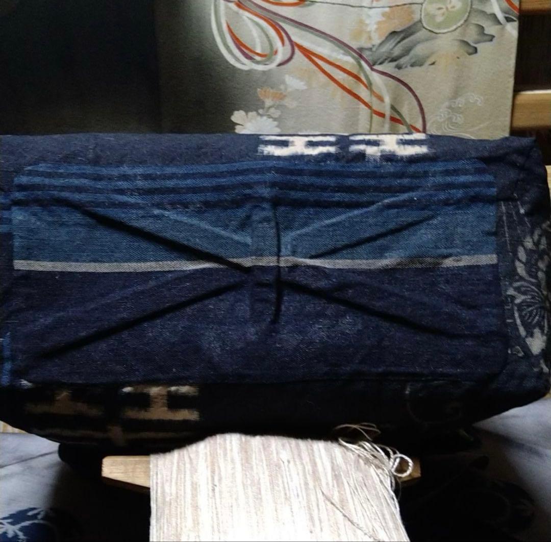 一閑張り　古布の藍　型染め　久留米絣