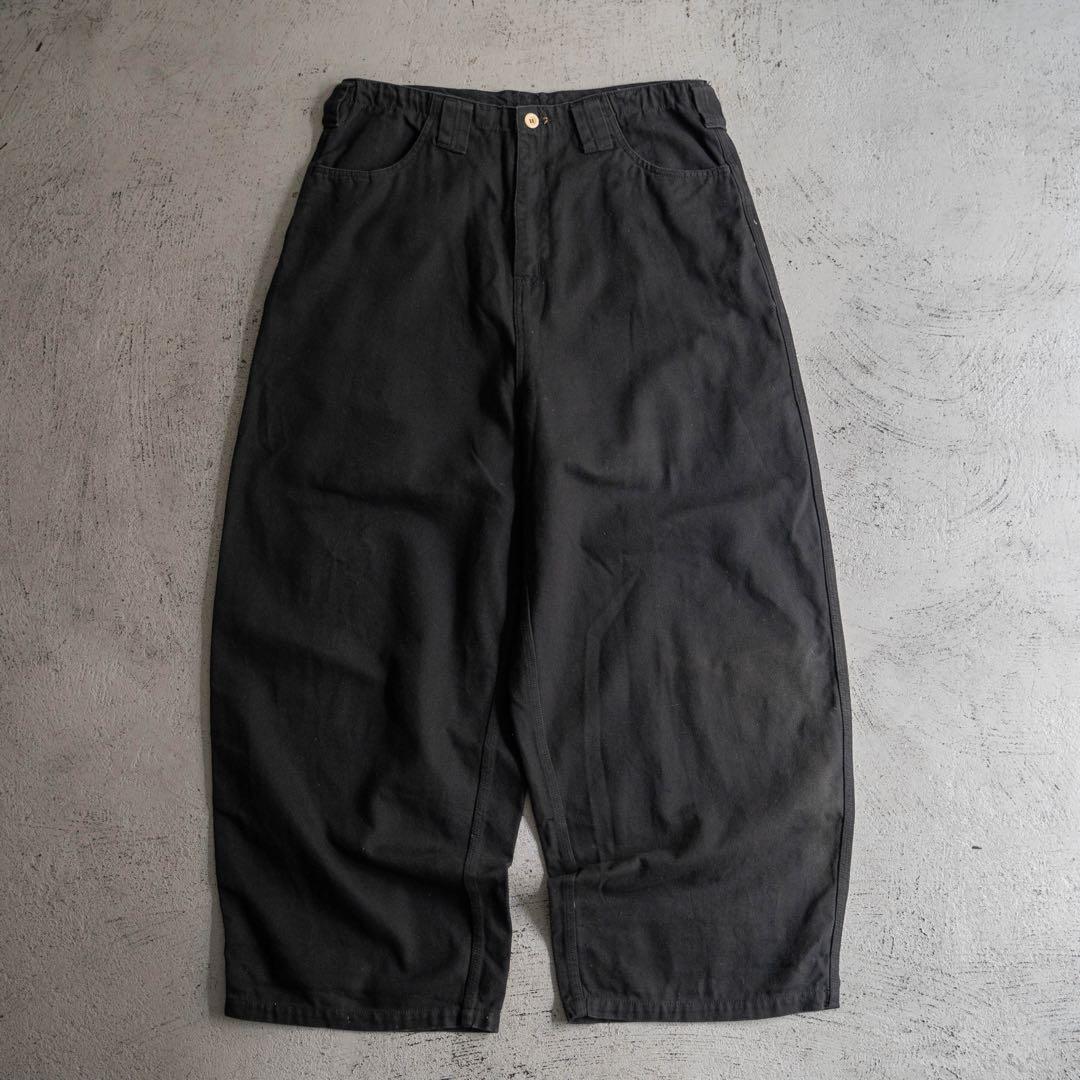 00s old ブラック コットン バギーワイド ワークパンツ レイヴパンツ