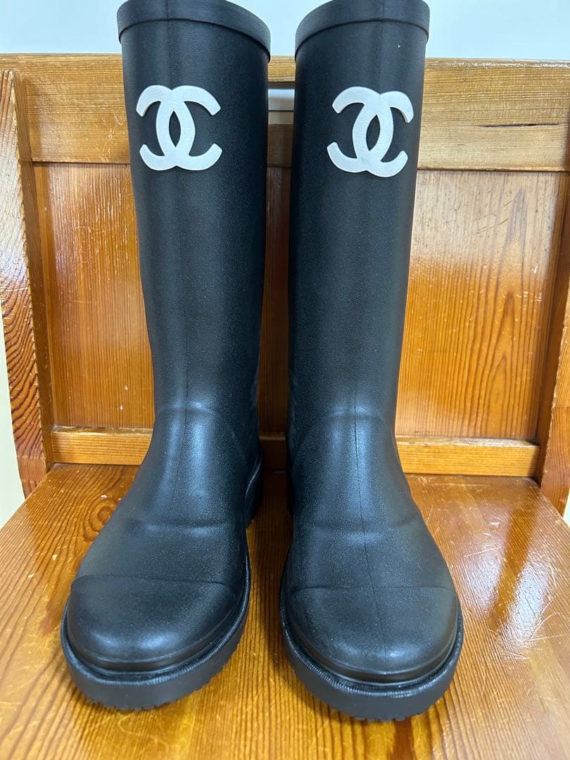 レインブーツ ブラック 白いココマークがアクセント　24cm　表記サイズ37