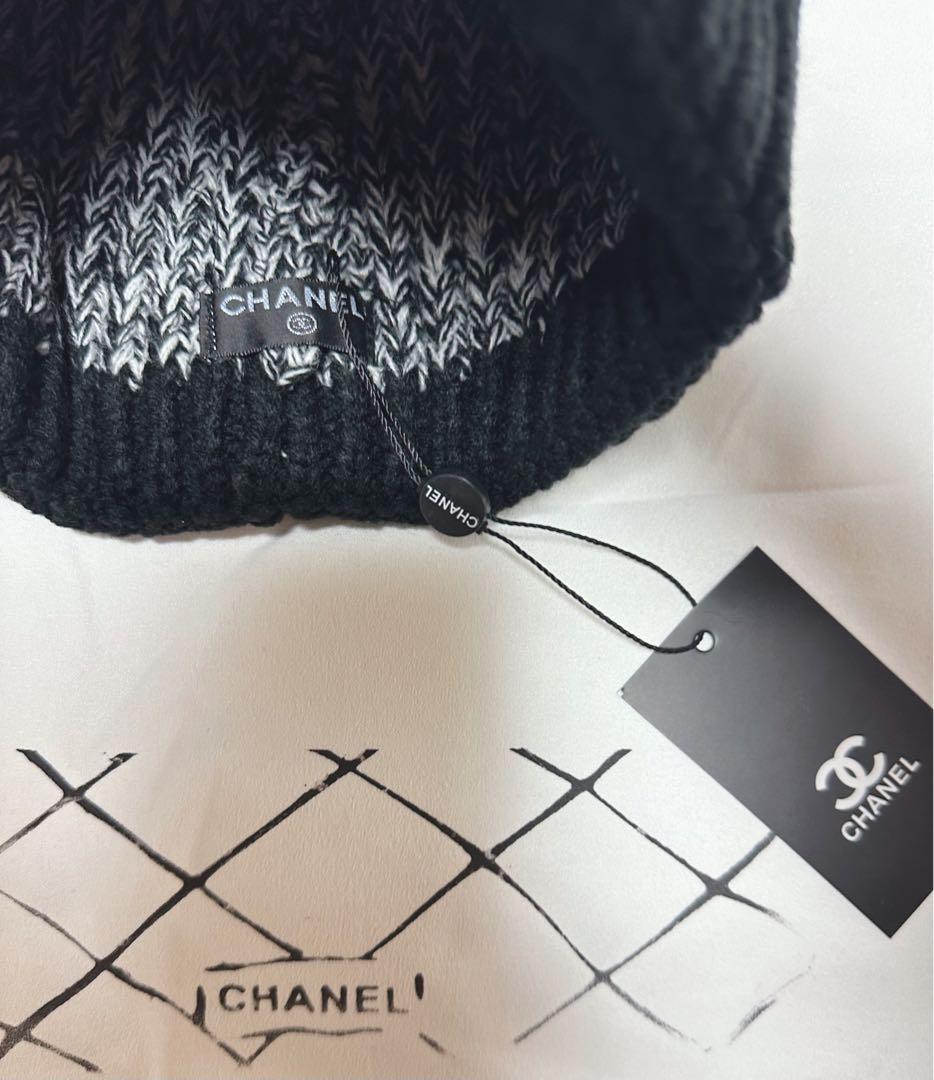 CHANEL リブ編みビーニー ブラック/グレー新品