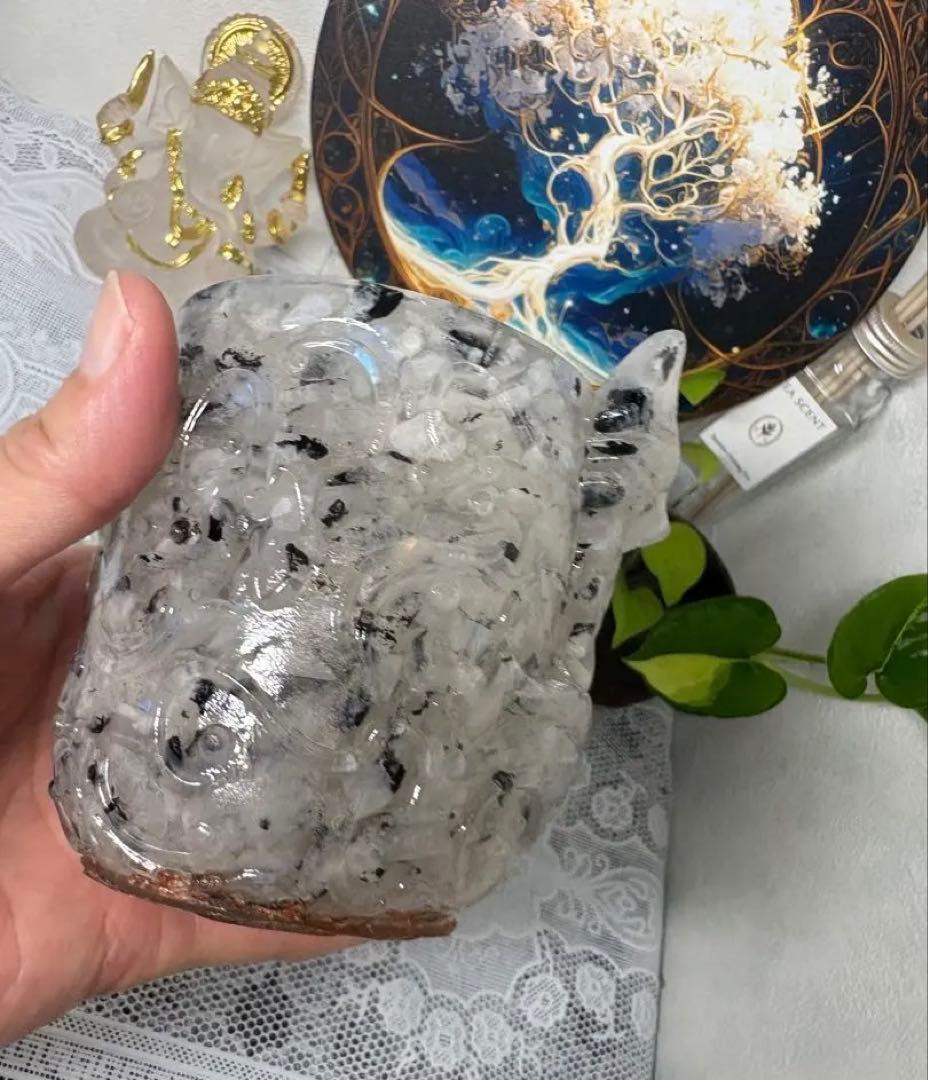 オルゴナイト 白い狐さんの小物入れ ムーンストーン