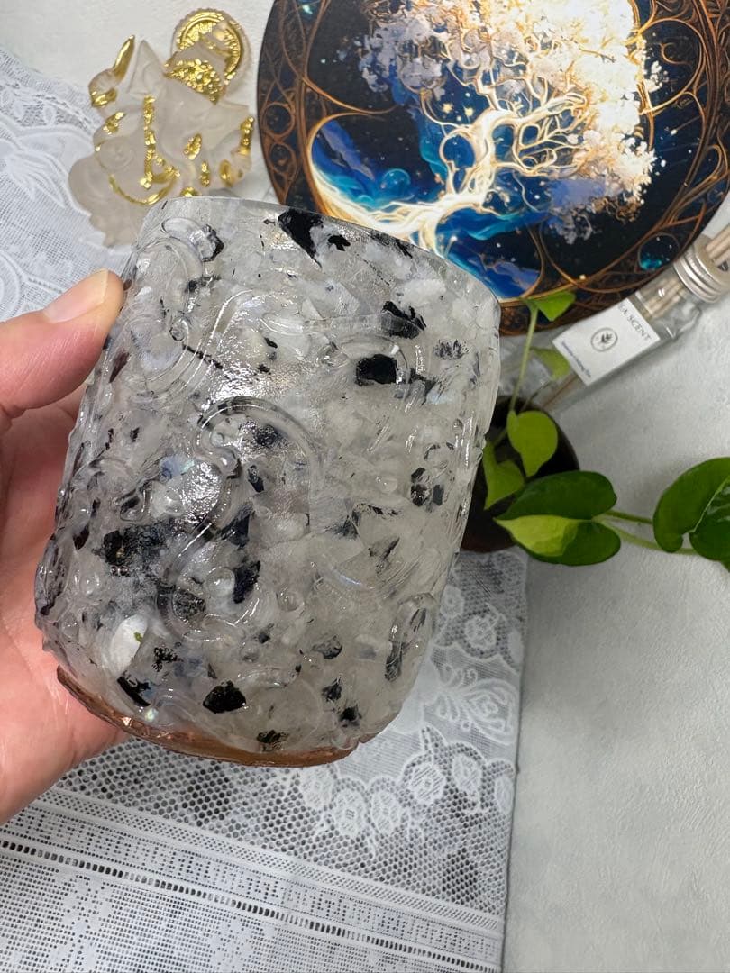 オルゴナイト 白い狐さんの小物入れ ムーンストーン