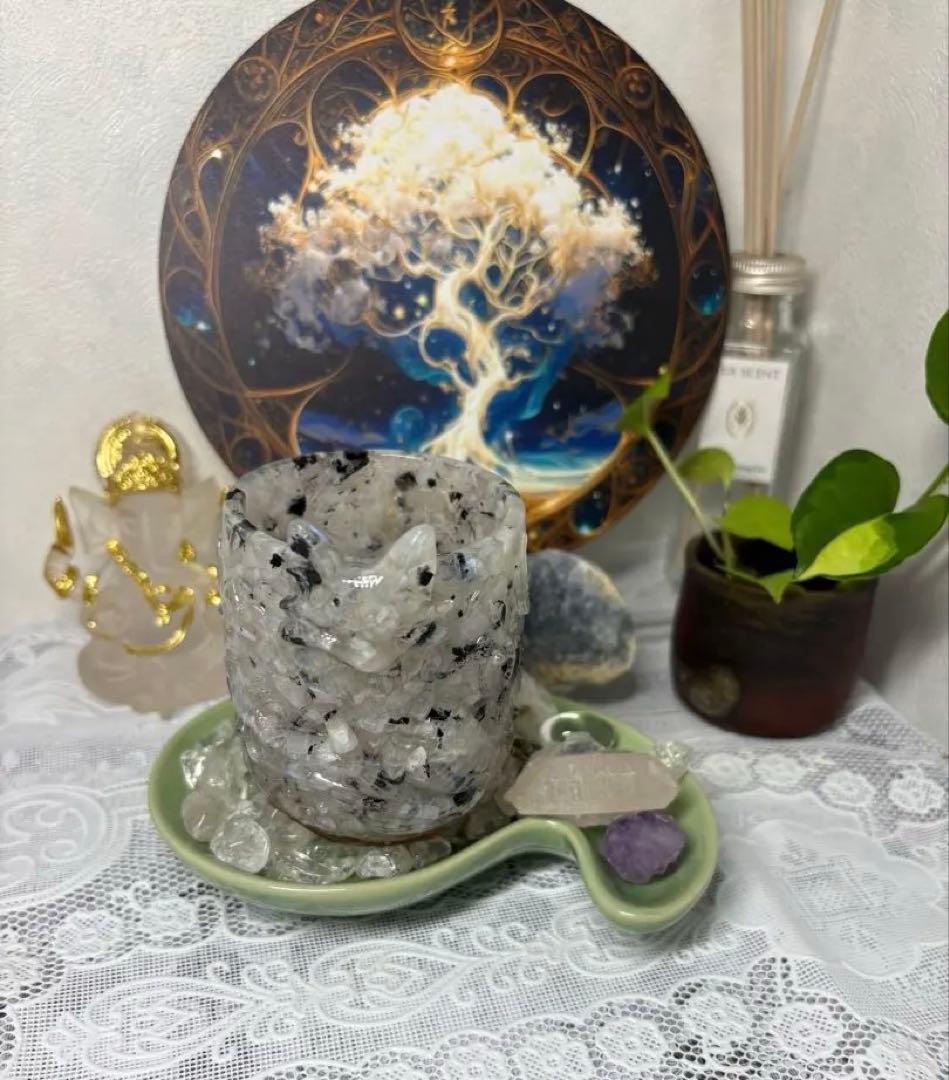 オルゴナイト 白い狐さんの小物入れ ムーンストーン