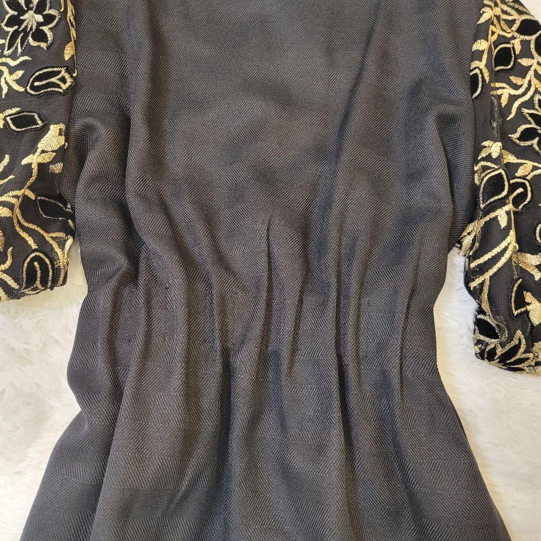 新品　cawaii FRENCH PAVE 花袖黒タックワンピース L-2L