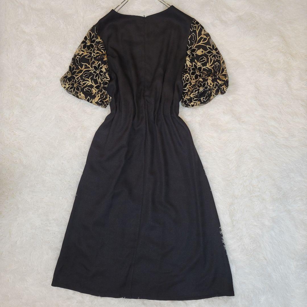 新品　cawaii FRENCH PAVE 花袖黒タックワンピース L-2L