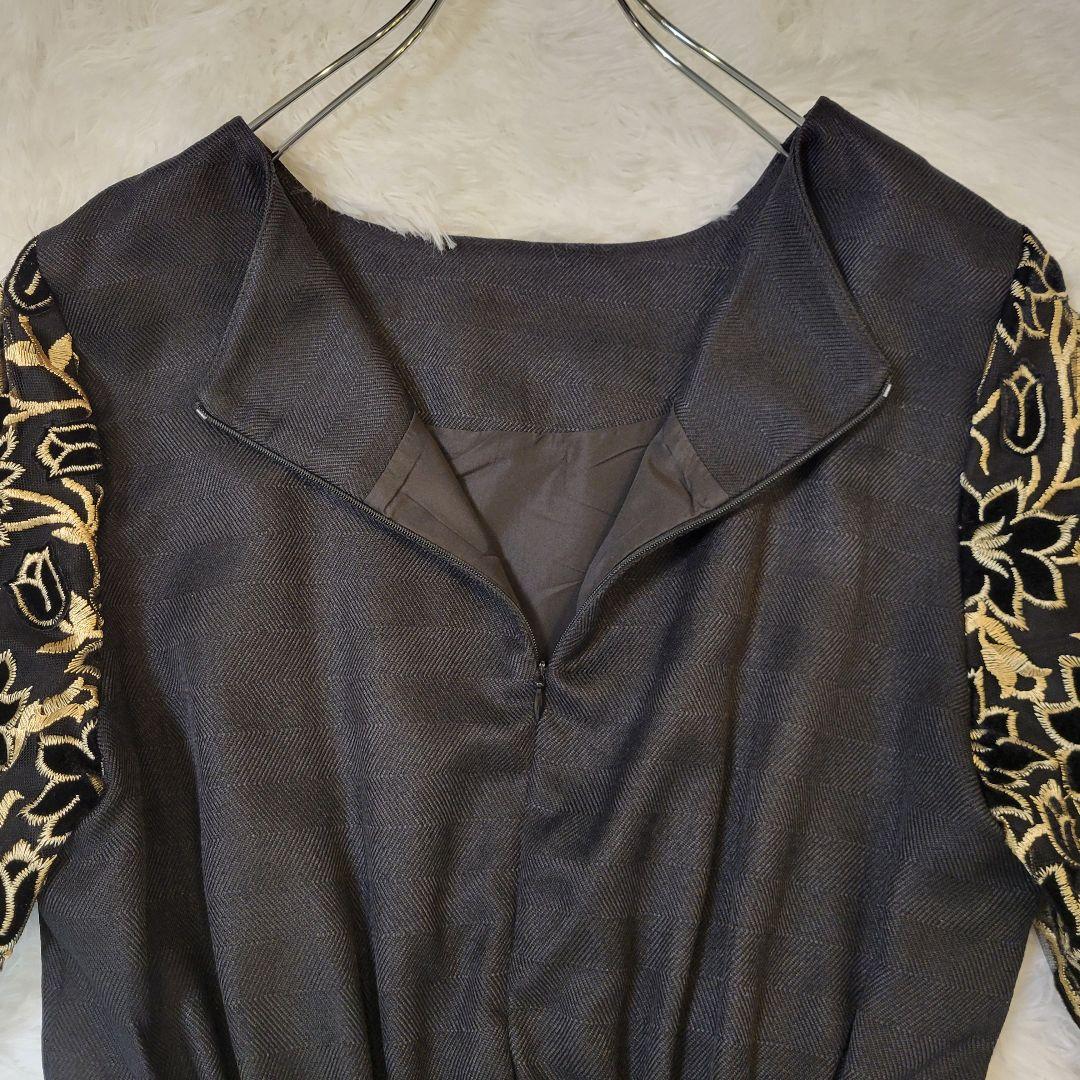 新品　cawaii FRENCH PAVE 花袖黒タックワンピース L-2L