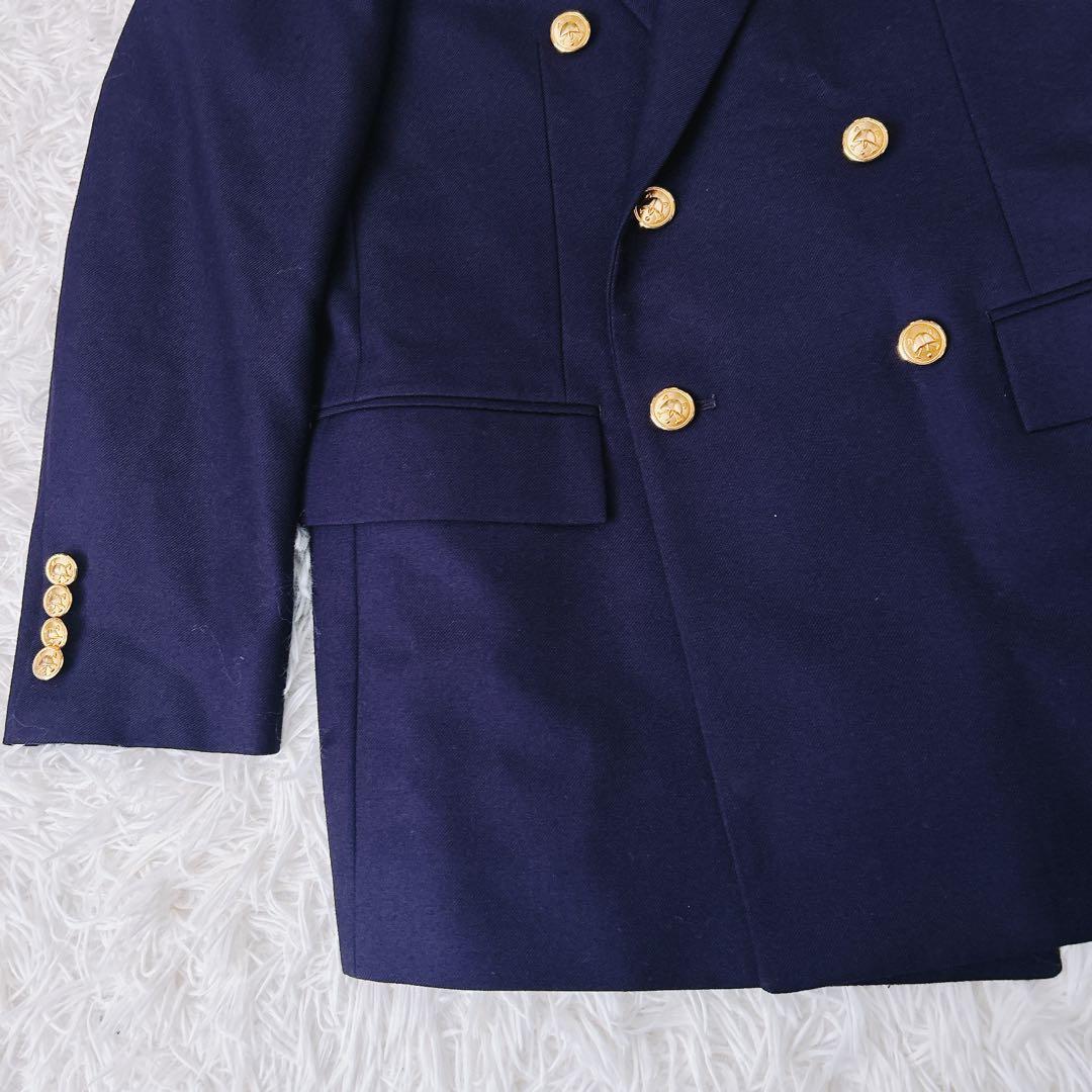 美品　ラルフローレン　紺ブレ　ダブル　プレスト　金ボタン　着丈長め　160 M