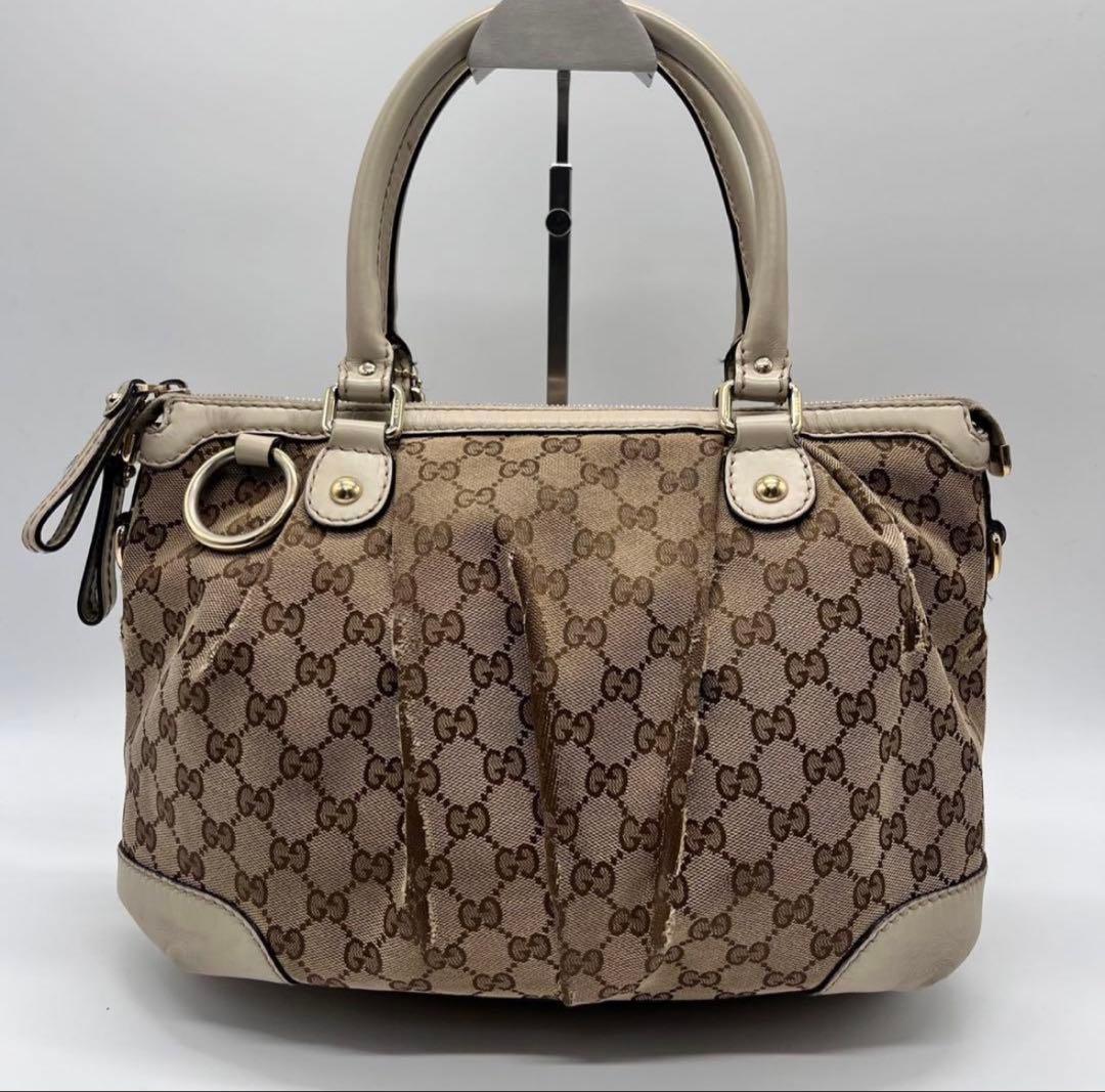 グッチ スーキー GG柄 ハンドバッグ キャンバス レザー 白