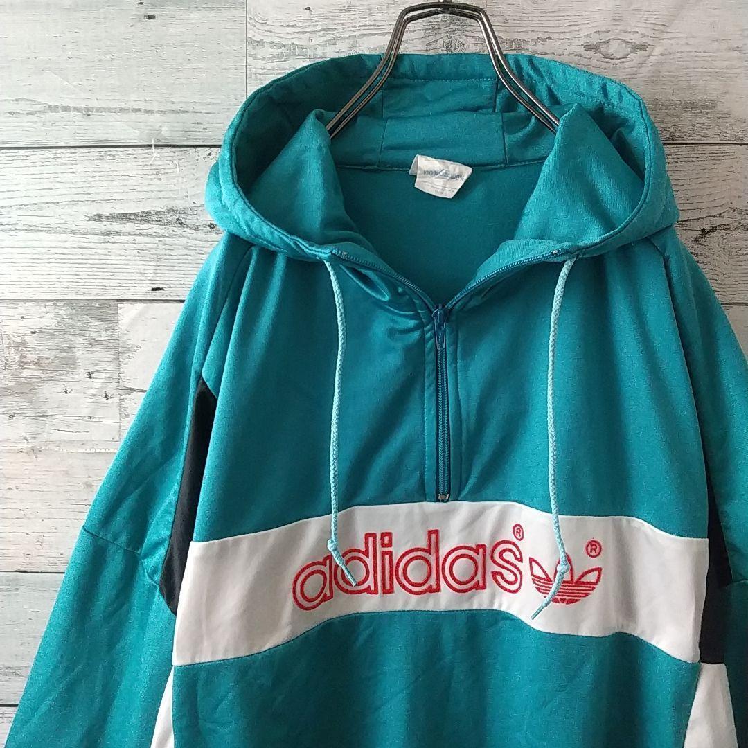 希少デザイン☆80s アディダス センターロゴ ハーフジップ トラックジャケット