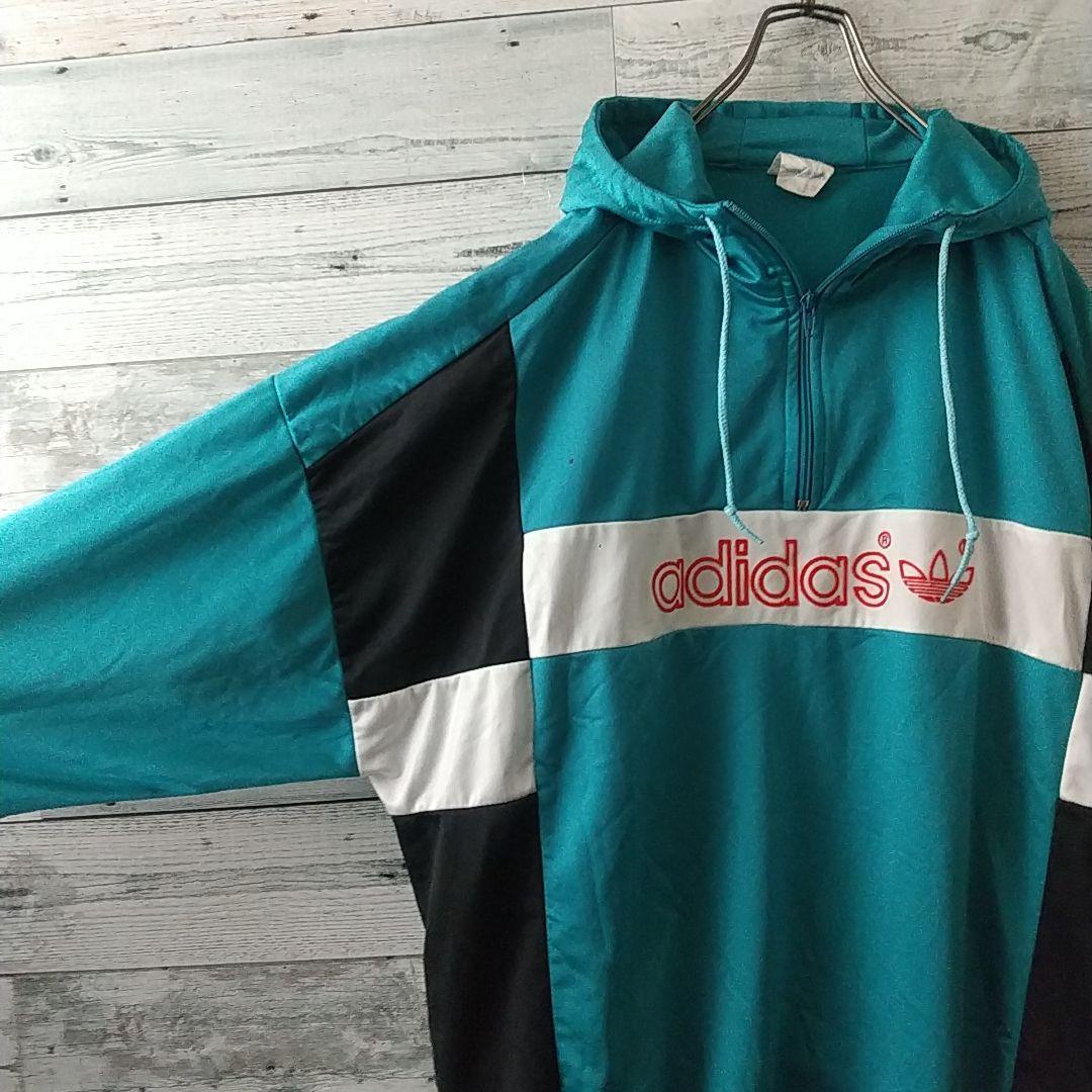 希少デザイン☆80s アディダス センターロゴ ハーフジップ トラックジャケット