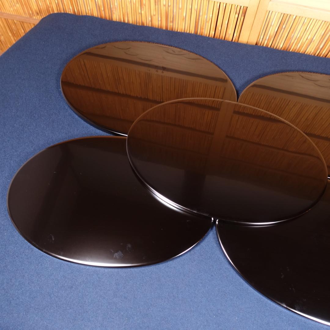 最終値下 輪島塗 黒塗 沈金柘榴文 楕円形盆 卓上膳 5客 共箱