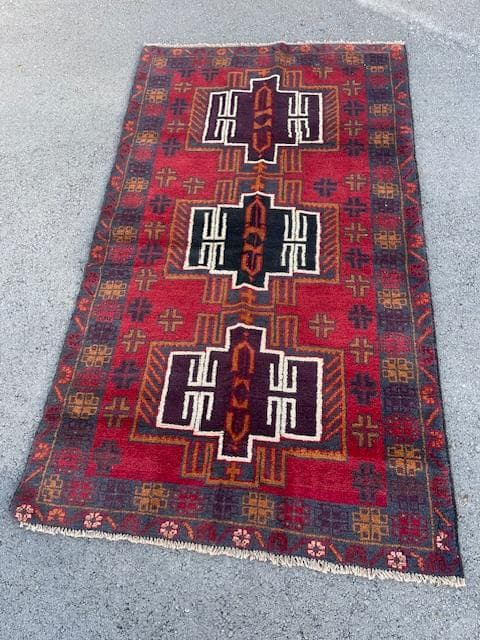 ペルシャのバルーチ ヴィンテージ古いエジプト デザイン ラグ 196x113cm